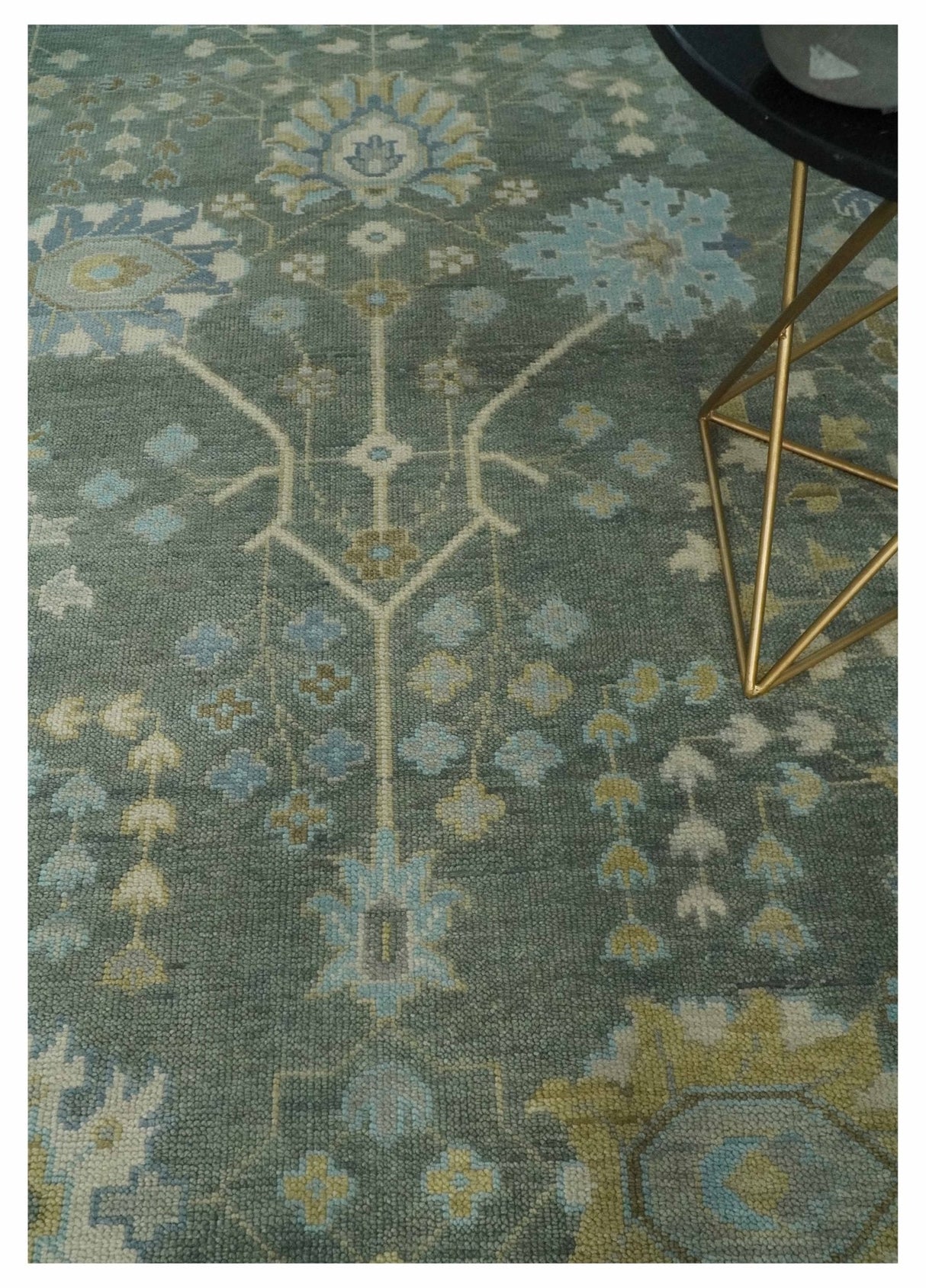 Custom Made Antique Style Hand Knotted Gray and Beige Floral Wool Rug