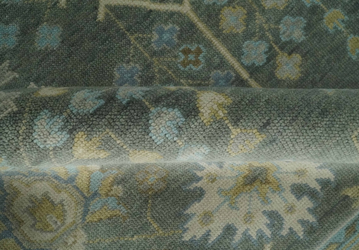 Custom Made Antique Style Hand Knotted Gray and Beige Floral Wool Rug