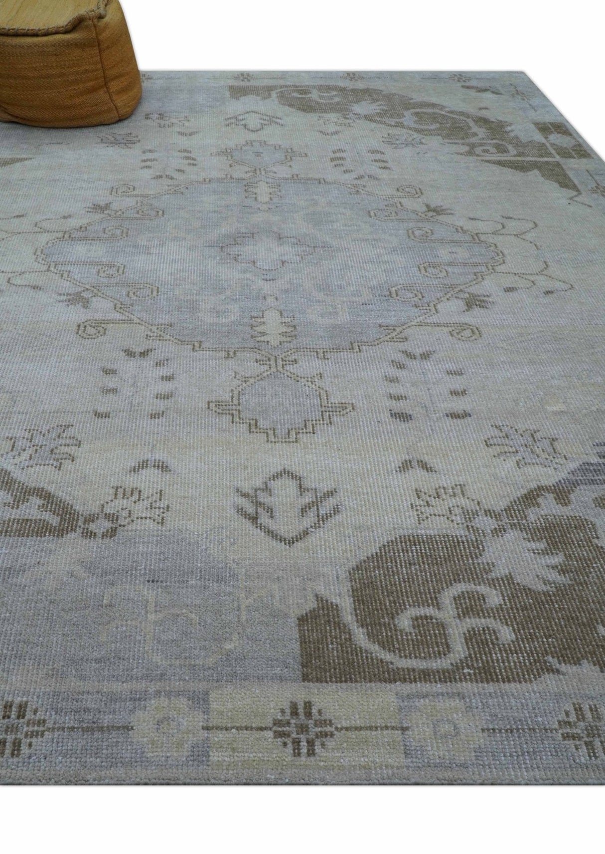 Custom Made Beige And Blue Traditional Turkish Design Hand knotted Wool Rug
