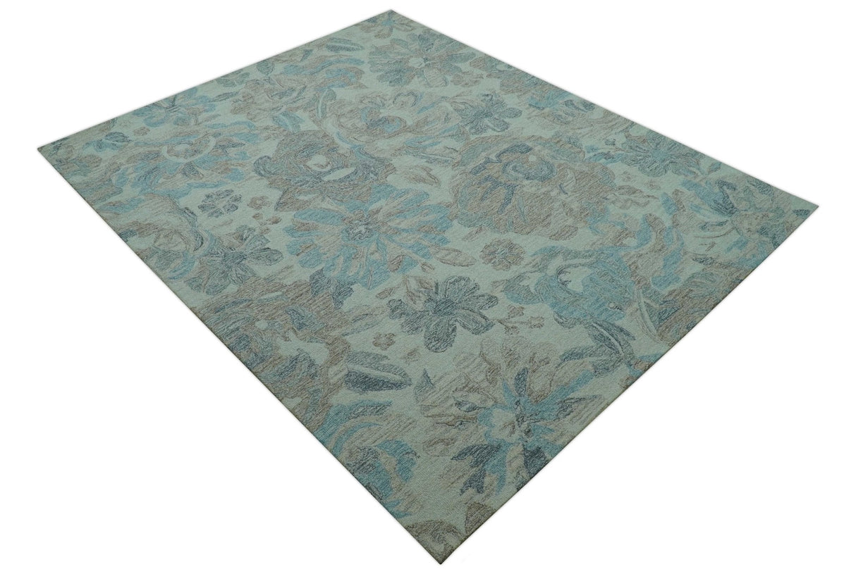 Custom Made Beige And Brown Traditional Floral Pattern Hand Tufted Wool Area Rug