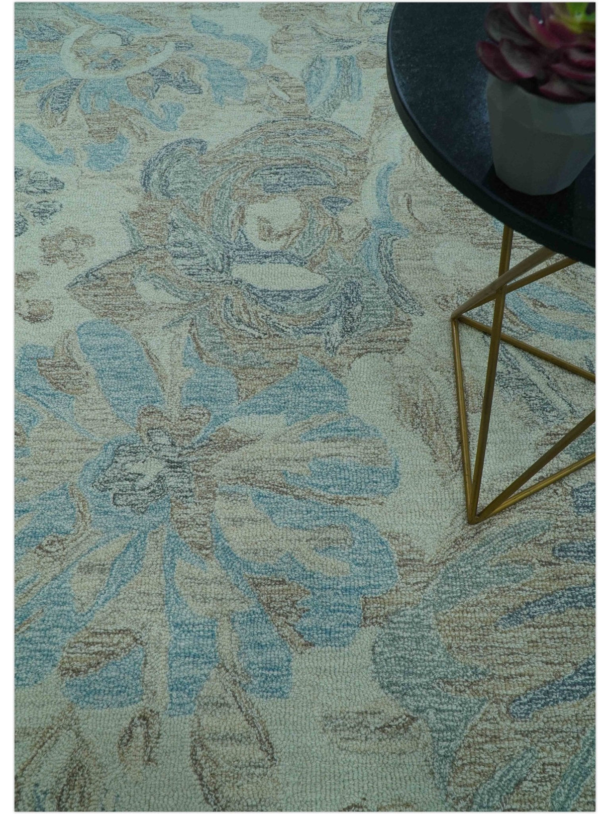 Custom Made Beige And Brown Traditional Floral Pattern Hand Tufted Wool Area Rug