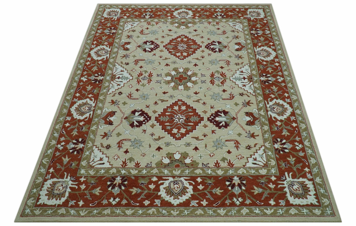 Custom Made Beige And Brown Traditional Oriental Design Hand Tufted Wool Area Rug