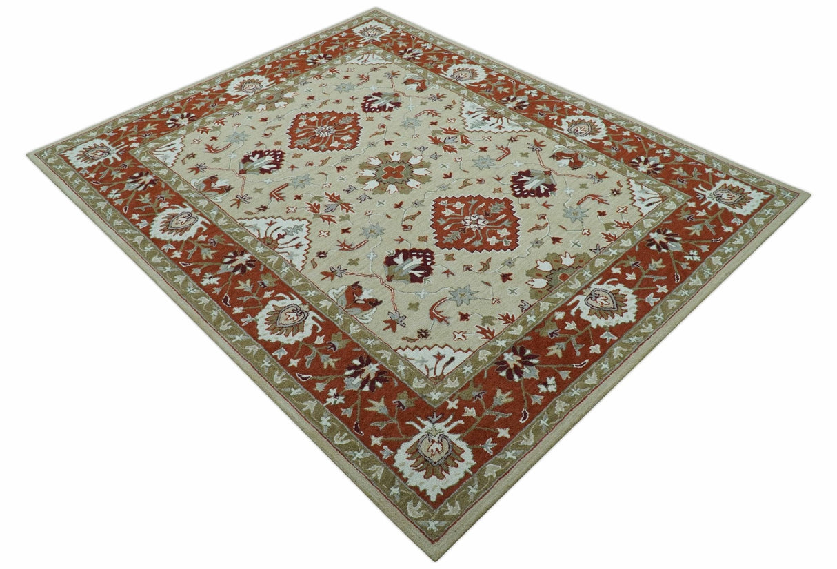 Custom Made Beige And Brown Traditional Oriental Design Hand Tufted Wool Area Rug