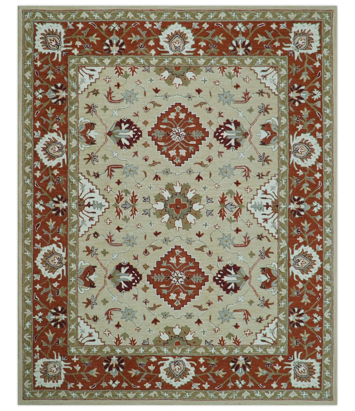 Custom Made Beige And Brown Traditional Oriental Design Hand Tufted Wool Area Rug