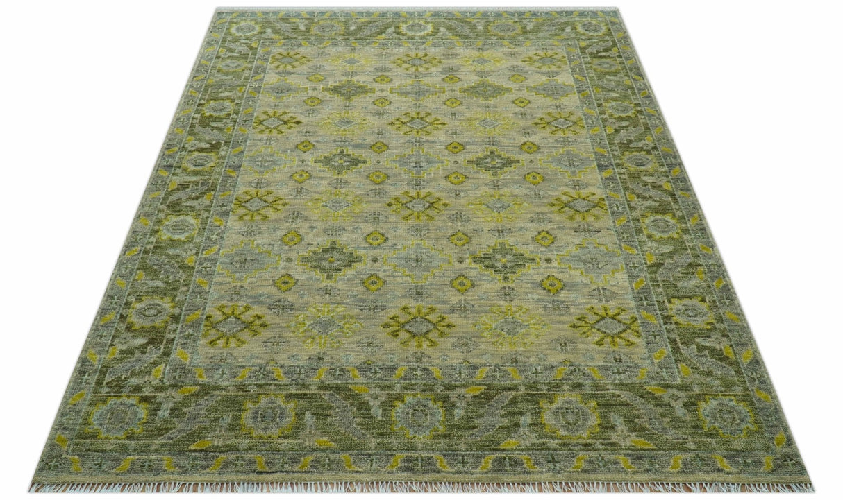 Custom Made Beige And Gray Traditional Hand Knotted wool area rug