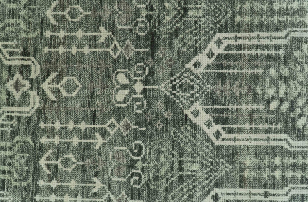 Custom Made Beige And Green Modern Geometrical Design Hand Knotted wool rug