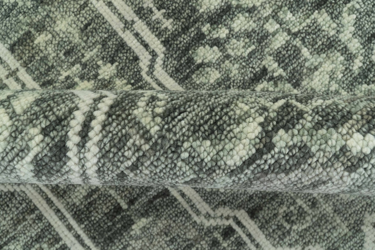 Custom Made Beige And Green Modern Geometrical Design Hand Knotted wool rug