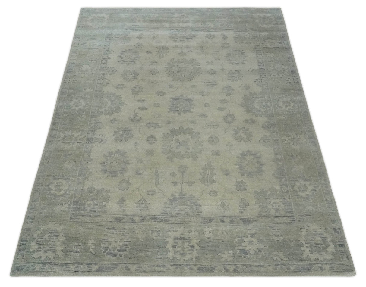 Custom Made Beige and Light Green Hand knotted Traditional Oushak wool Area Rug