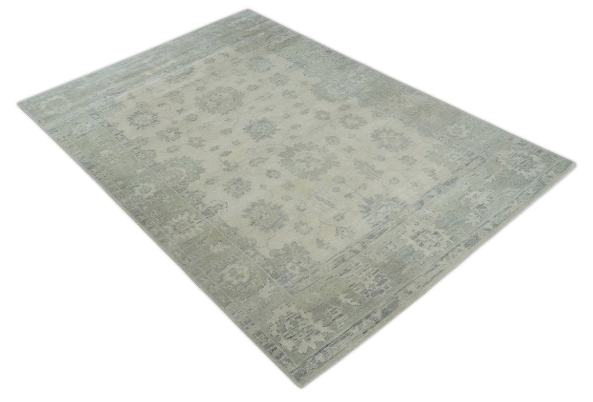 Custom Made Beige and Light Green Hand knotted Traditional Oushak wool Area Rug