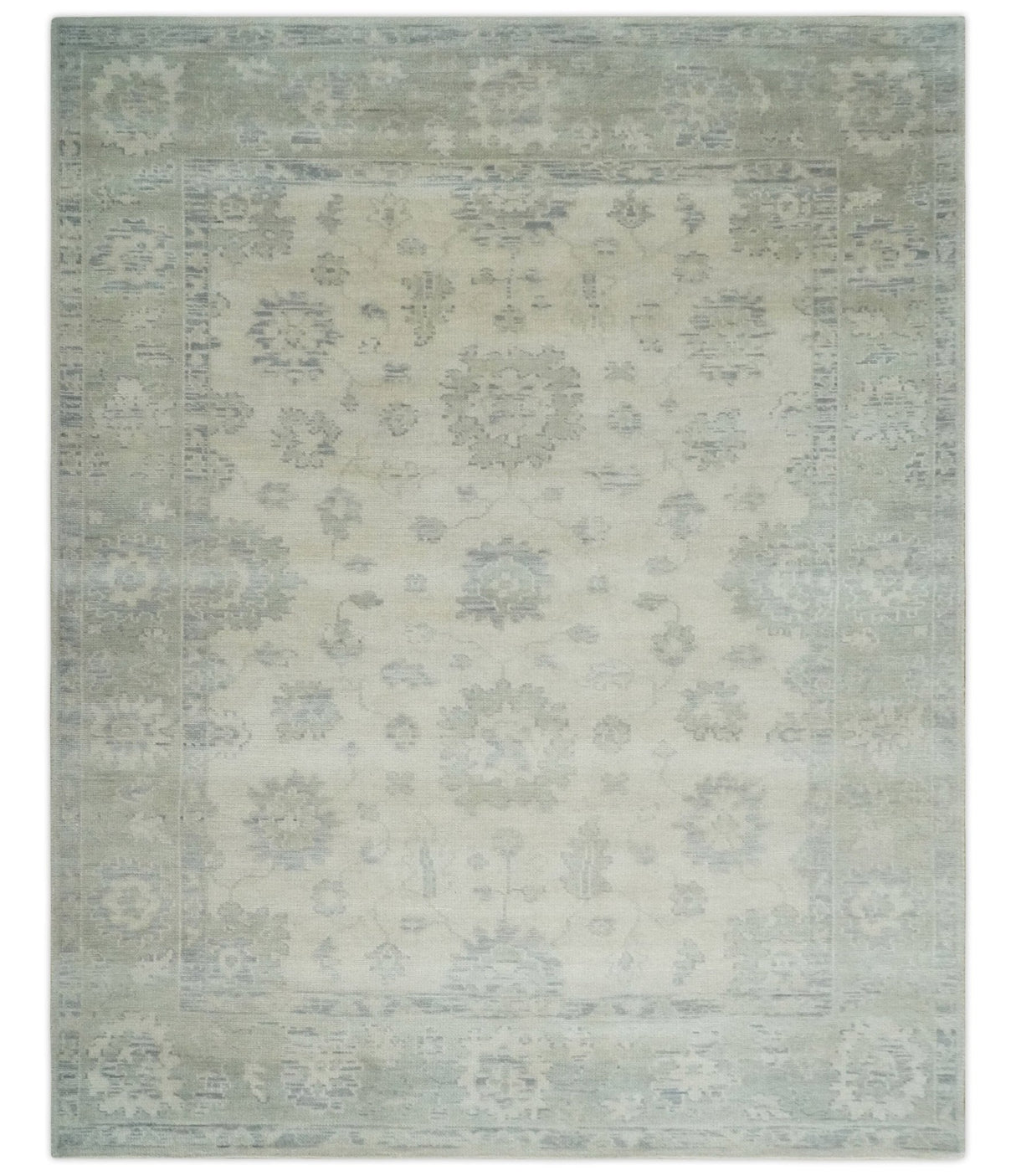Custom Made Beige and Light Green Hand knotted Traditional Oushak wool Area Rug