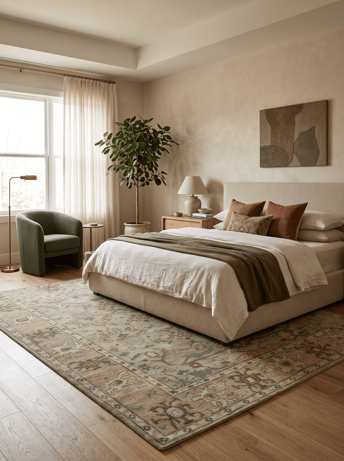Custom Made Beige and peac Traditional Oushak Design Hand Tufted Wool Rug