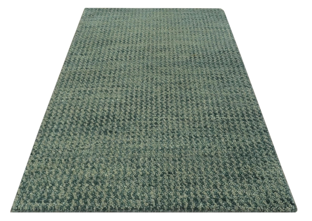 Custom Made Beige and Shades of Blue Stripes Design Contemporary wool area Rug