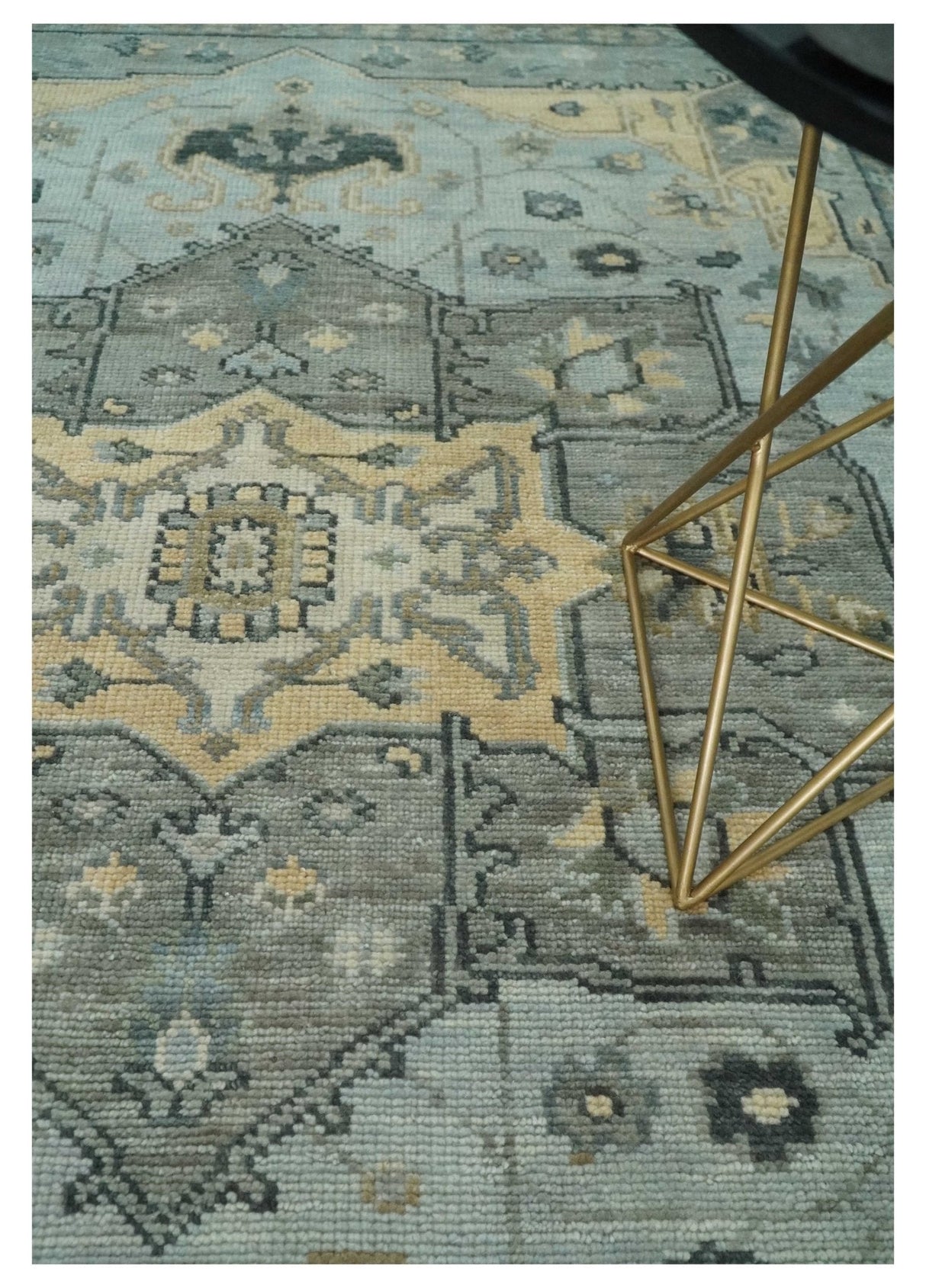 Custom made Beige, Gray and Charcoal Hand Knotted Traditional Heriz Wool Rug