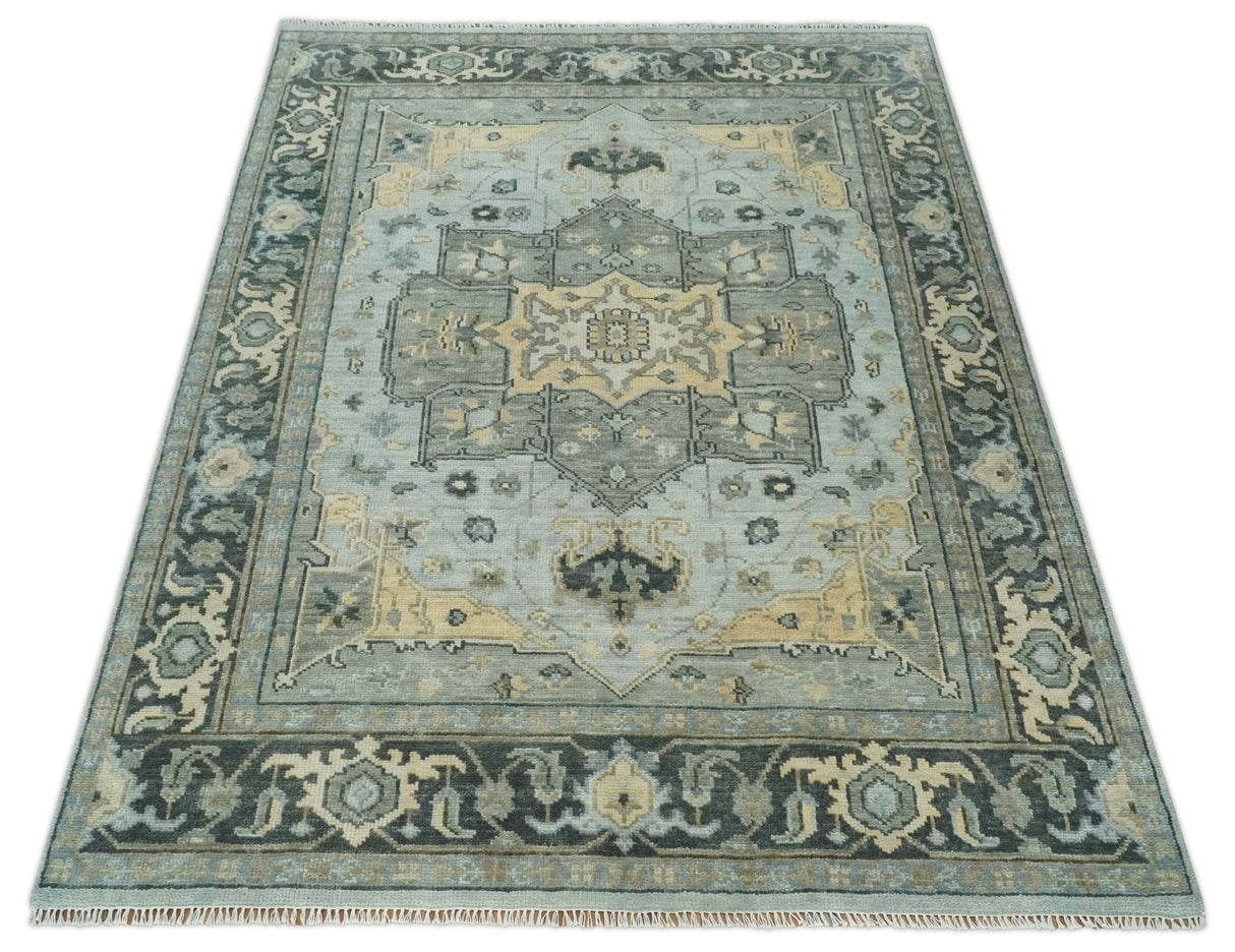 Custom made Beige, Gray and Charcoal Hand Knotted Traditional Heriz Wool Rug