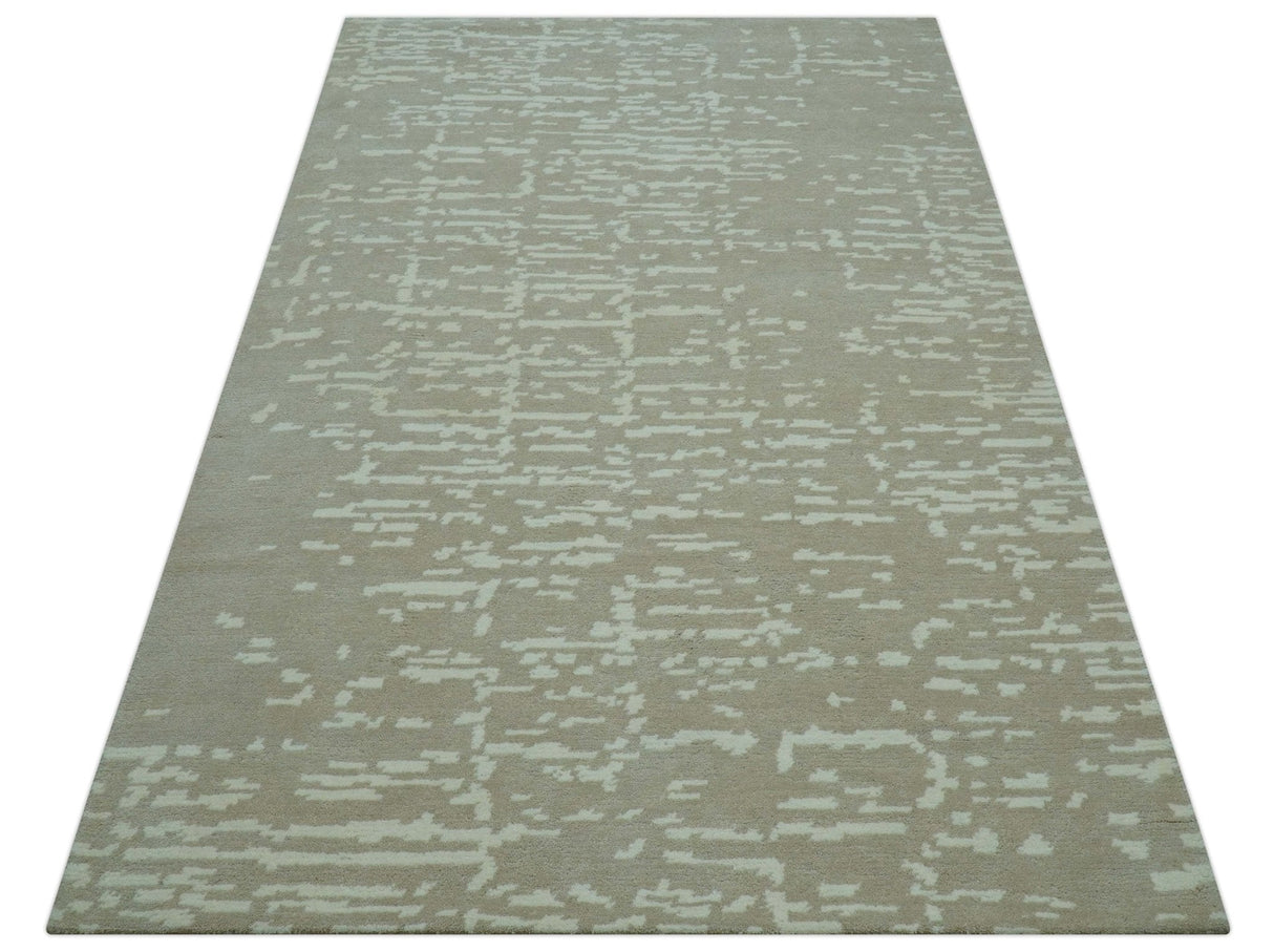 Custom Made Beige Modern Contemporary Hand Knotted Wool Area Rug