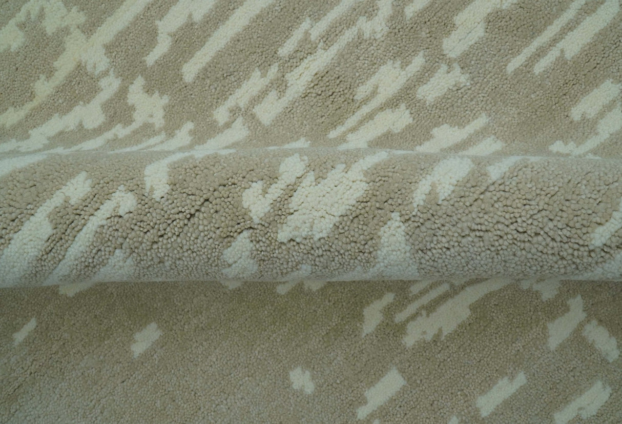Custom Made Beige Modern Contemporary Hand Knotted Wool Area Rug