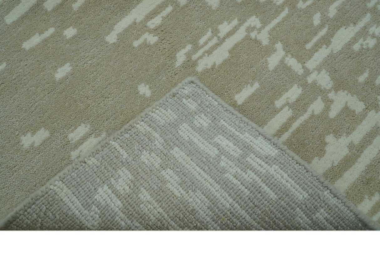 Custom Made Beige Modern Contemporary Hand Knotted Wool Area Rug