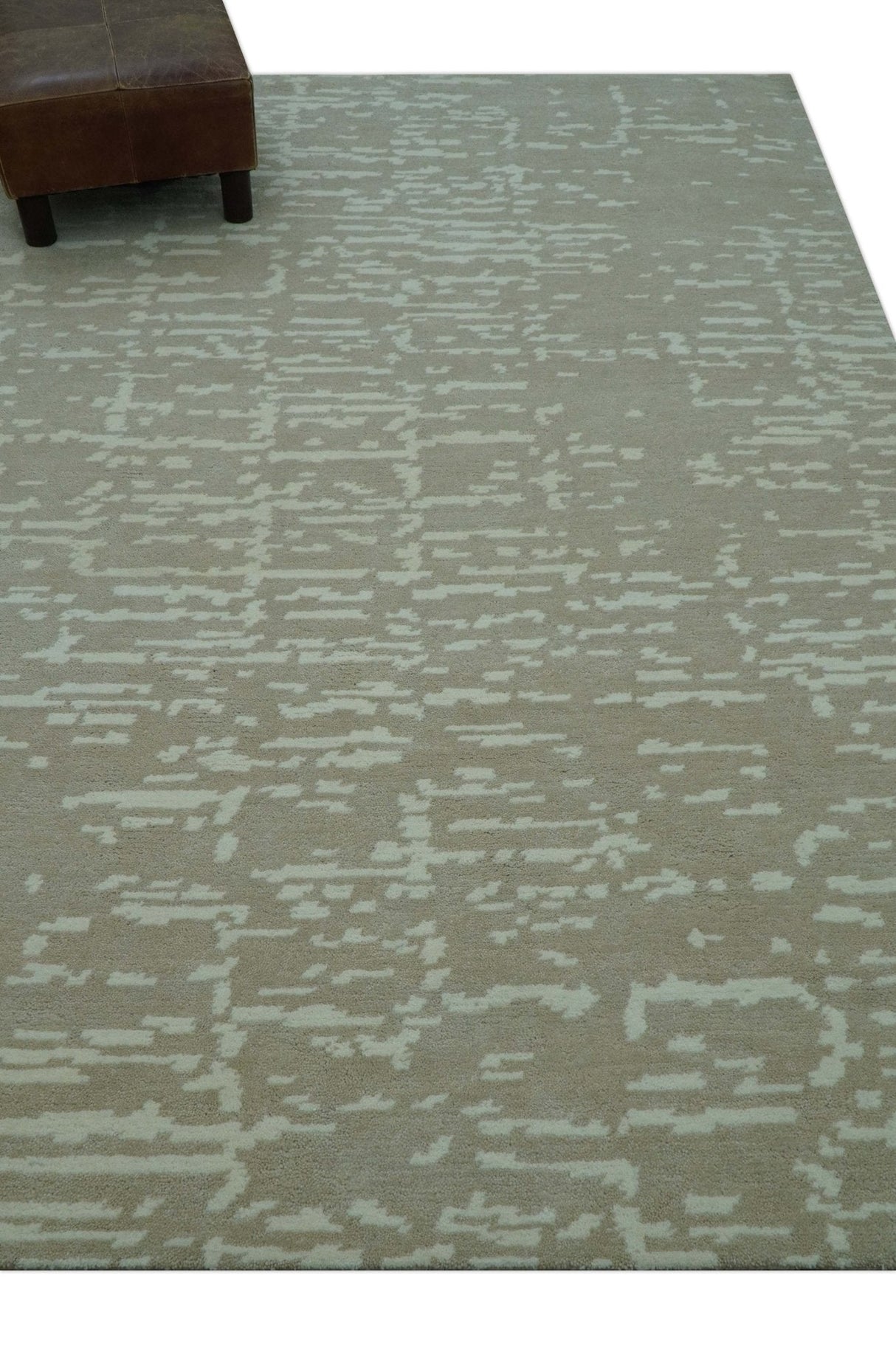 Custom Made Beige Modern Contemporary Hand Knotted Wool Area Rug