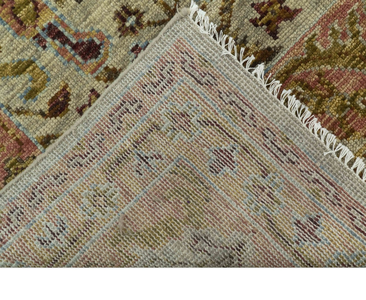 Custom Made Beige, Peach And Green Transition Hand Knotted wool rug