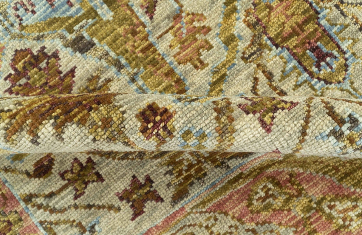 Custom Made Beige, Peach And Green Transition Hand Knotted wool rug