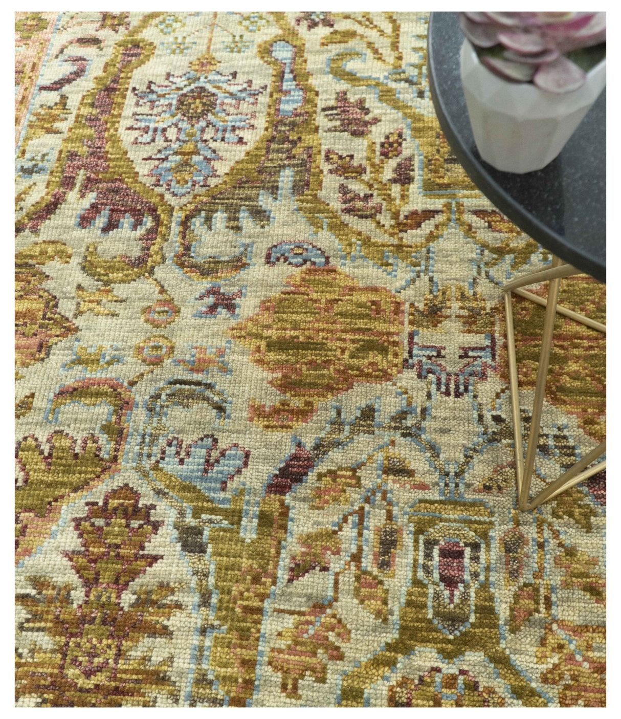Custom Made Beige, Peach And Green Transition Hand Knotted wool rug