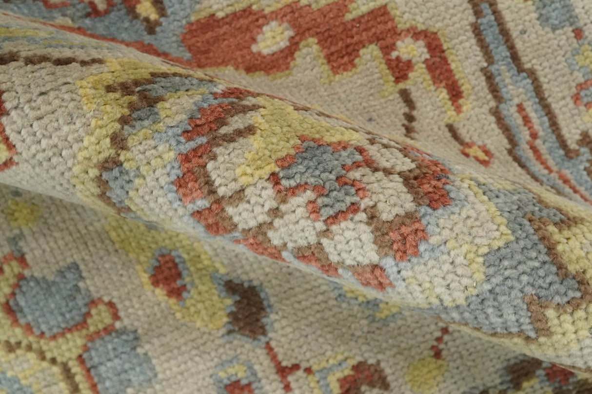 Custom Made Beige, Rust and Blue Traditional Style Hand Knotted Wool Area Rug