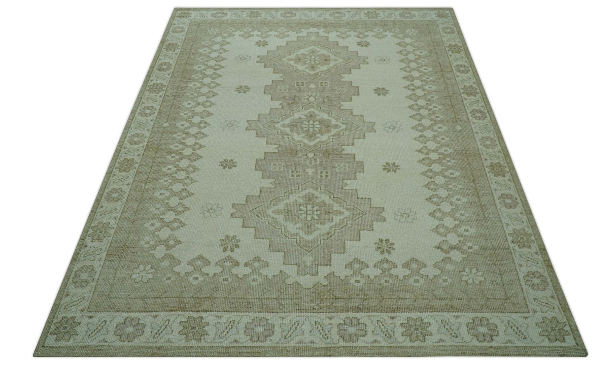 Custom Made Beige Traditional Turkish Design Hand knotted Wool Area Rug