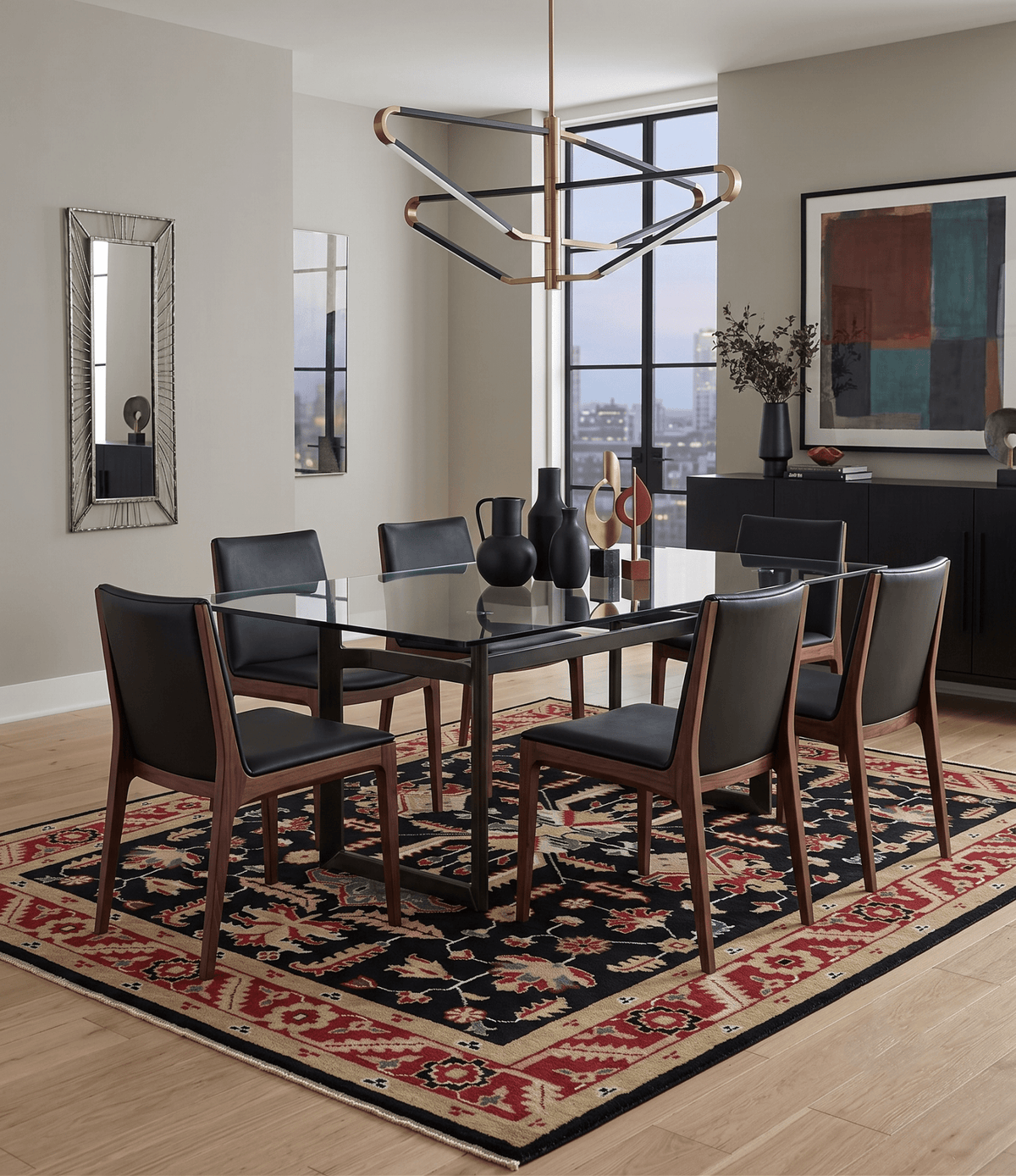 Custom Made Black, Rust, and Olive Traditional Oriental Hand Knotted Wool Area Rug