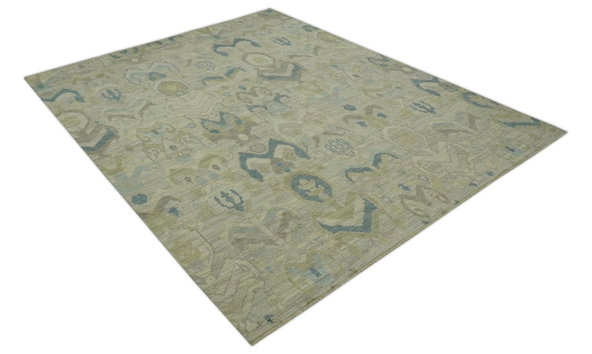 Custom Made Blue And Beige Modern Ikat Design Hand Knotted Wool Area Rug