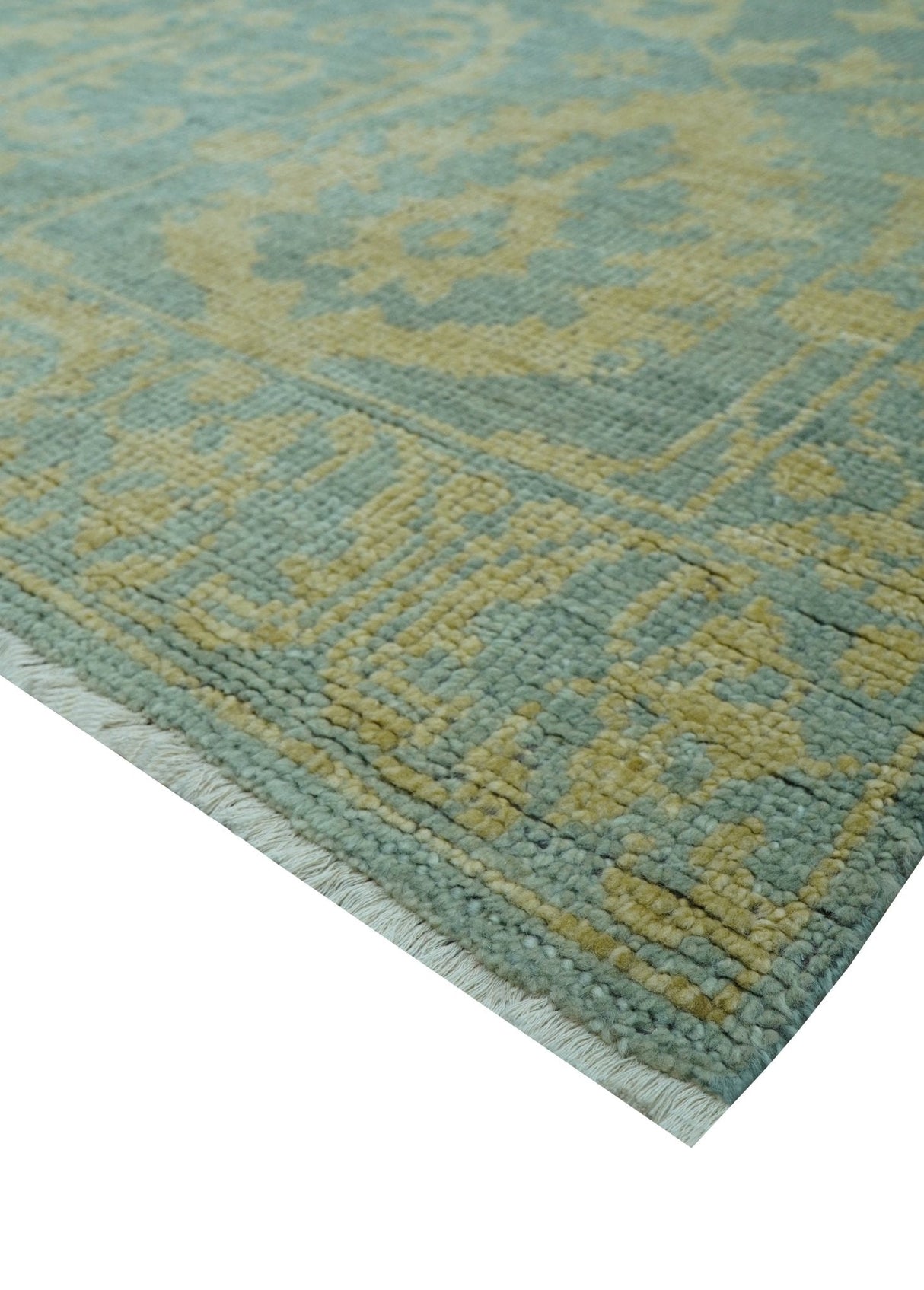 Custom Made Blue And Beige Traditional Floral Hand Knotted Wool Rug