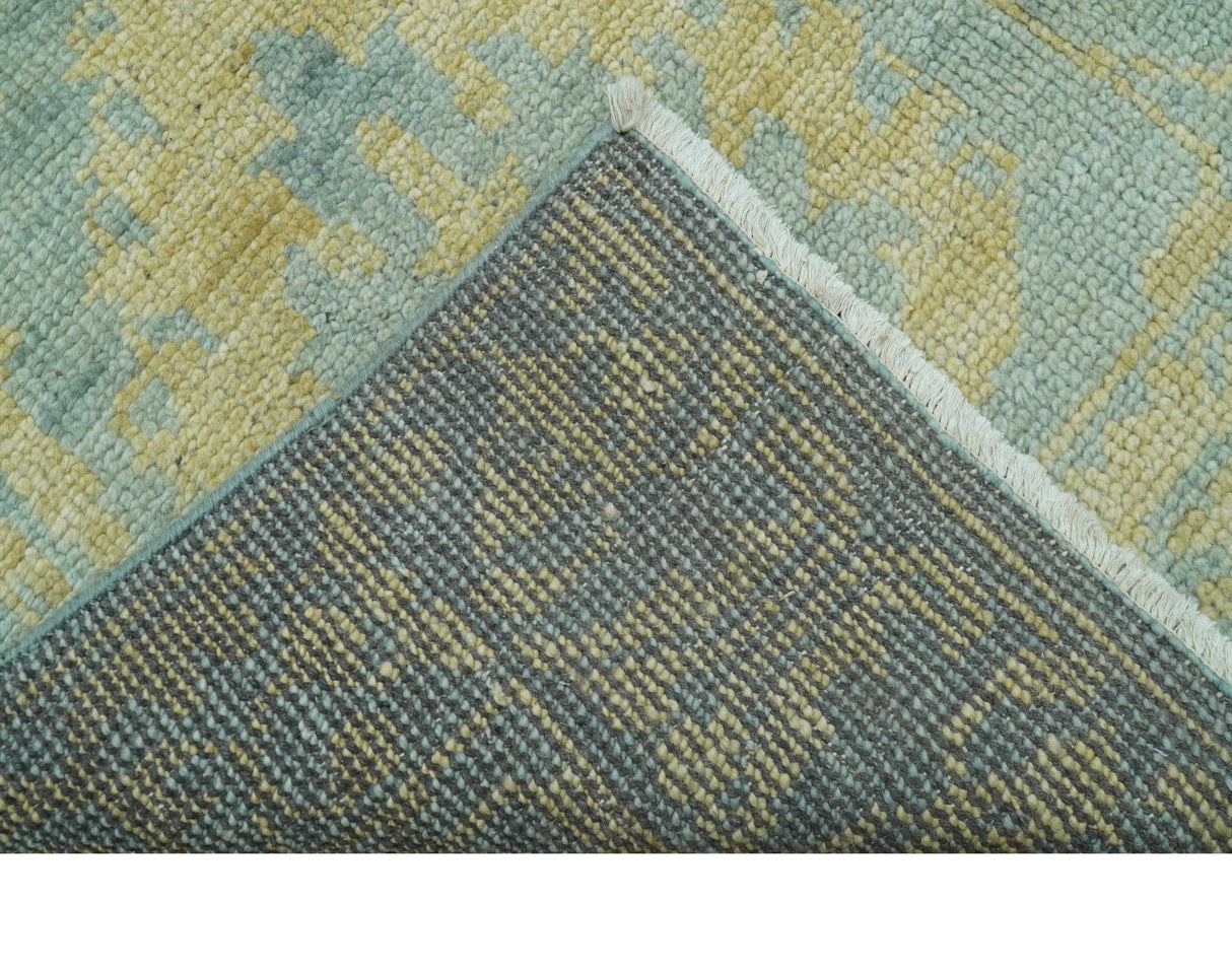 Custom Made Blue And Beige Traditional Floral Hand Knotted Wool Rug
