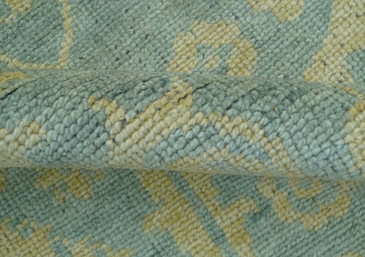 Custom Made Blue And Beige Traditional Floral Hand Knotted Wool Rug