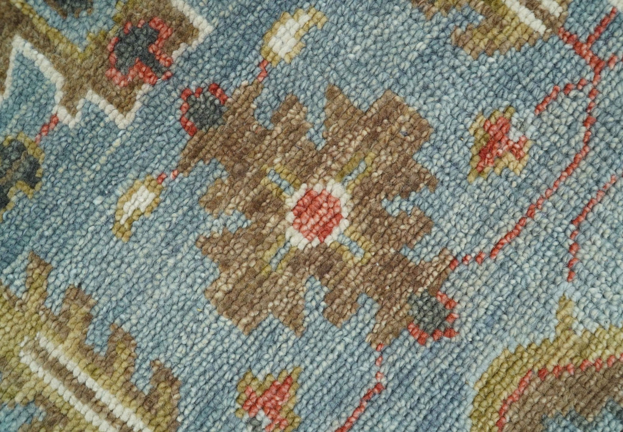 Custom Made Blue And Beige Traditional Hand Knotted Wool Area Rug