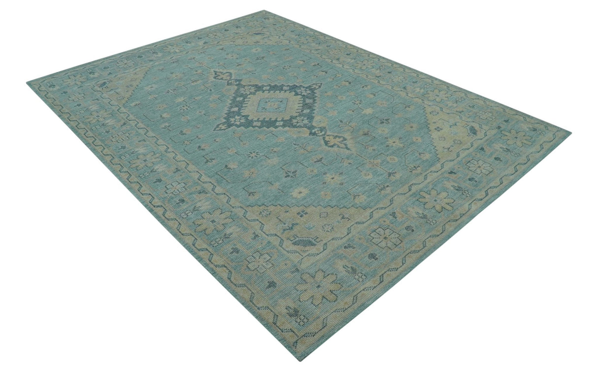 Custom Made Blue And Beige Turkish Design Hand knotted Wool Area Rug