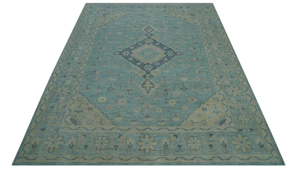 Custom Made Blue And Beige Turkish Design Hand knotted Wool Area Rug