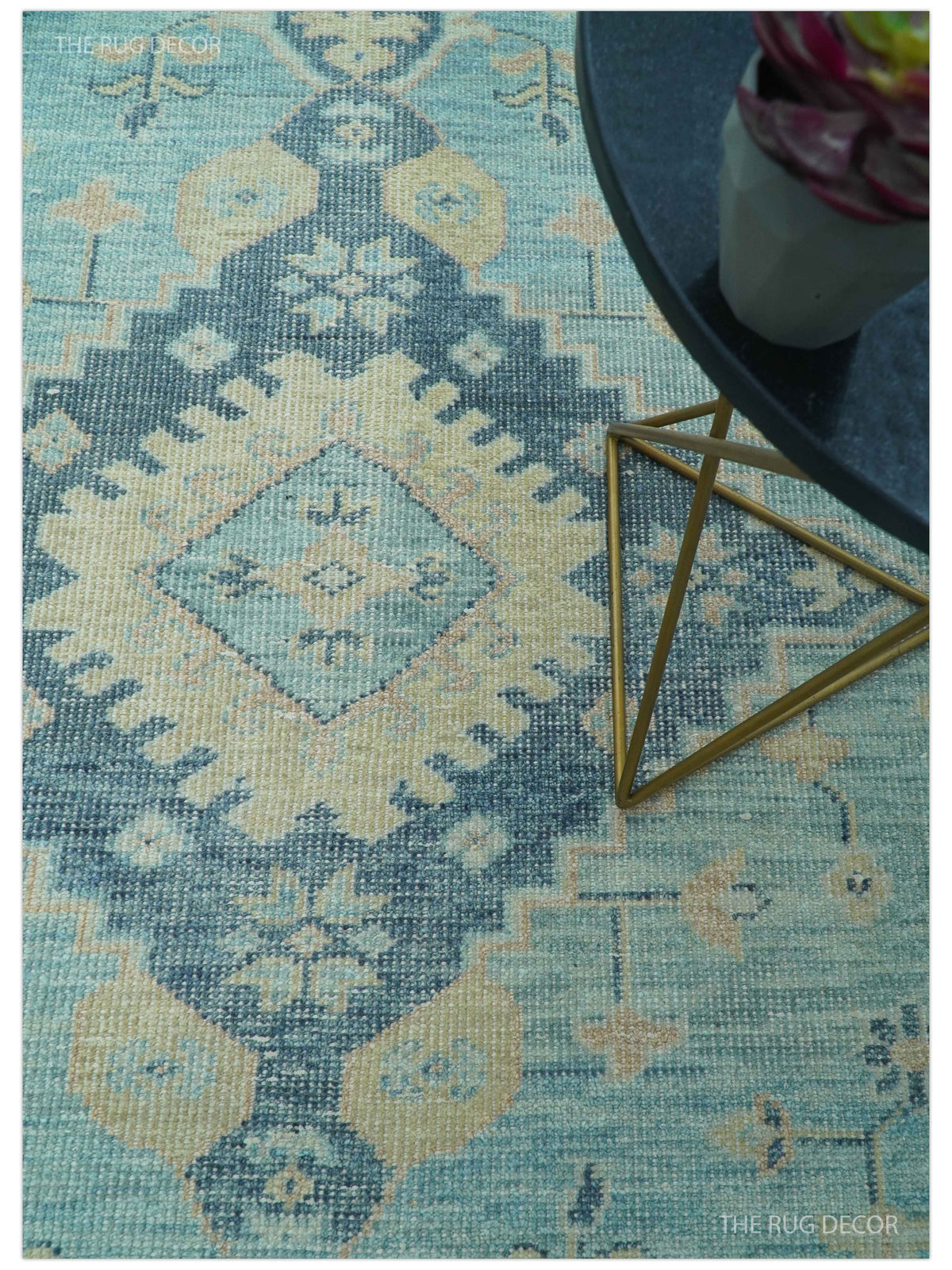 Custom Made Blue And Beige Turkish Design Hand knotted Wool Area Rug