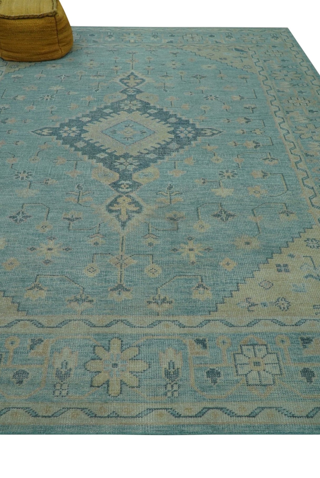Custom Made Blue And Beige Turkish Design Hand knotted Wool Area Rug