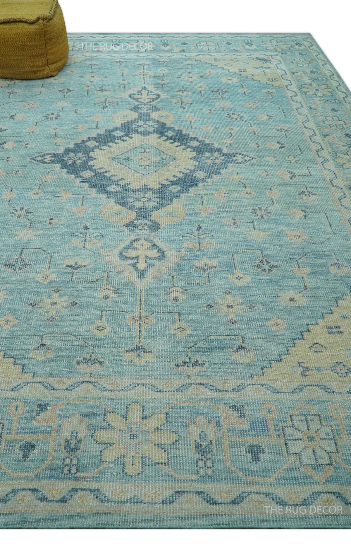 Custom Made Blue And Beige Turkish Design Hand knotted Wool Area Rug