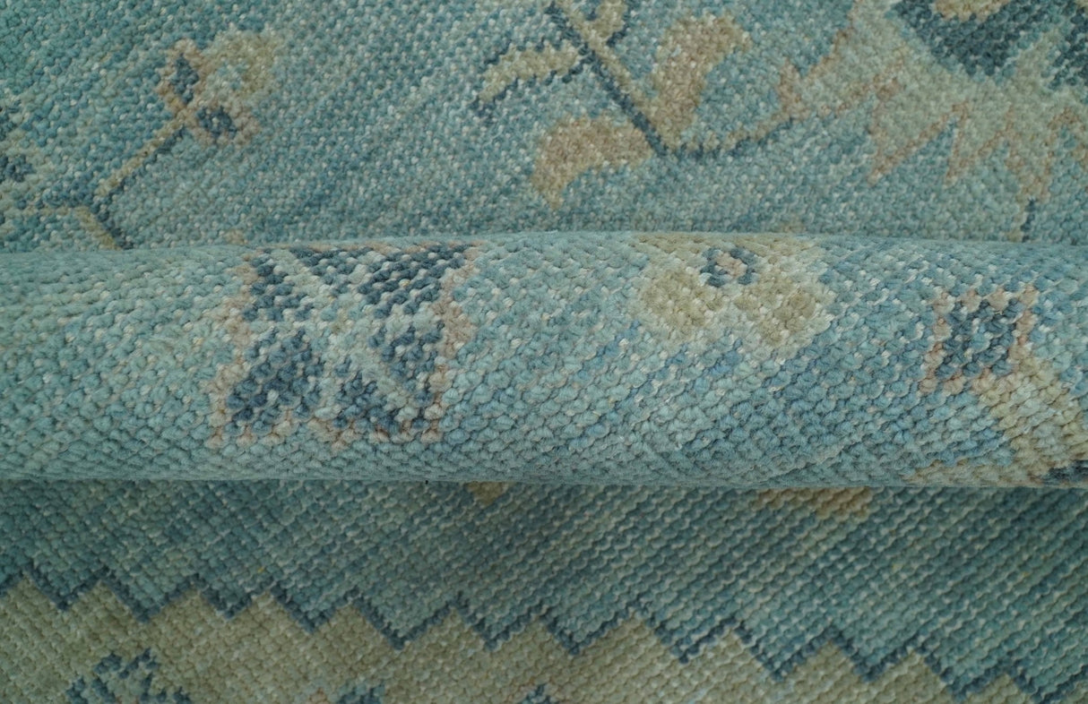 Custom Made Blue And Beige Turkish Design Hand knotted Wool Area Rug