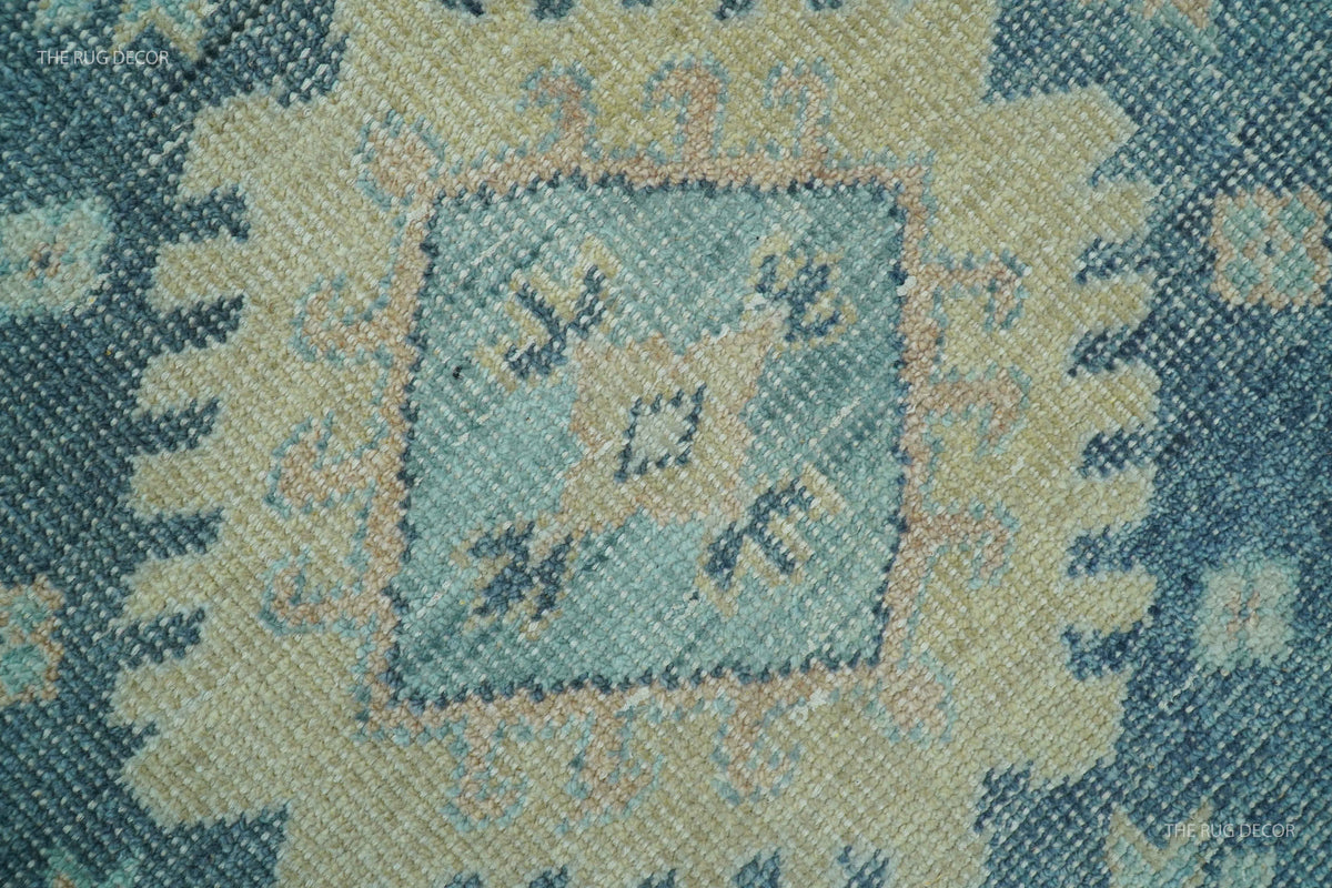 Custom Made Blue And Beige Turkish Design Hand knotted Wool Area Rug