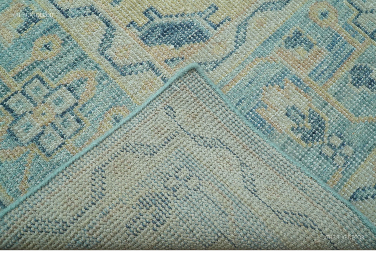 Custom Made Blue And Beige Turkish Design Hand knotted Wool Area Rug