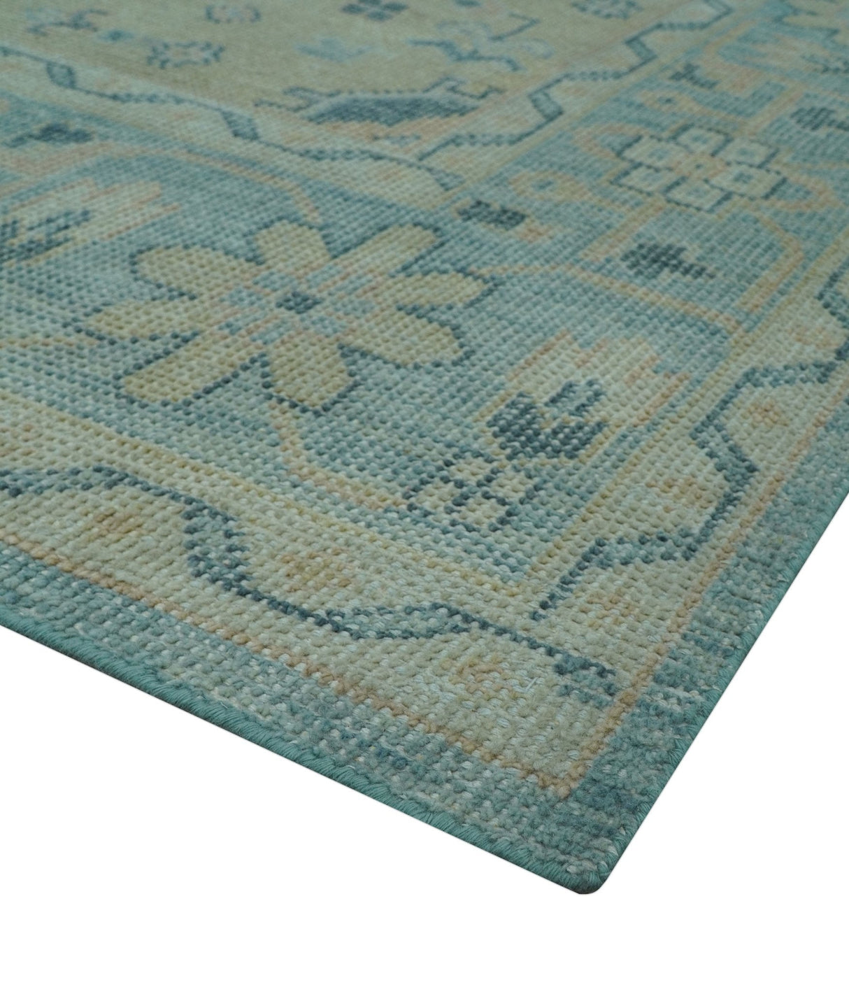Custom Made Blue And Beige Turkish Design Hand knotted Wool Area Rug