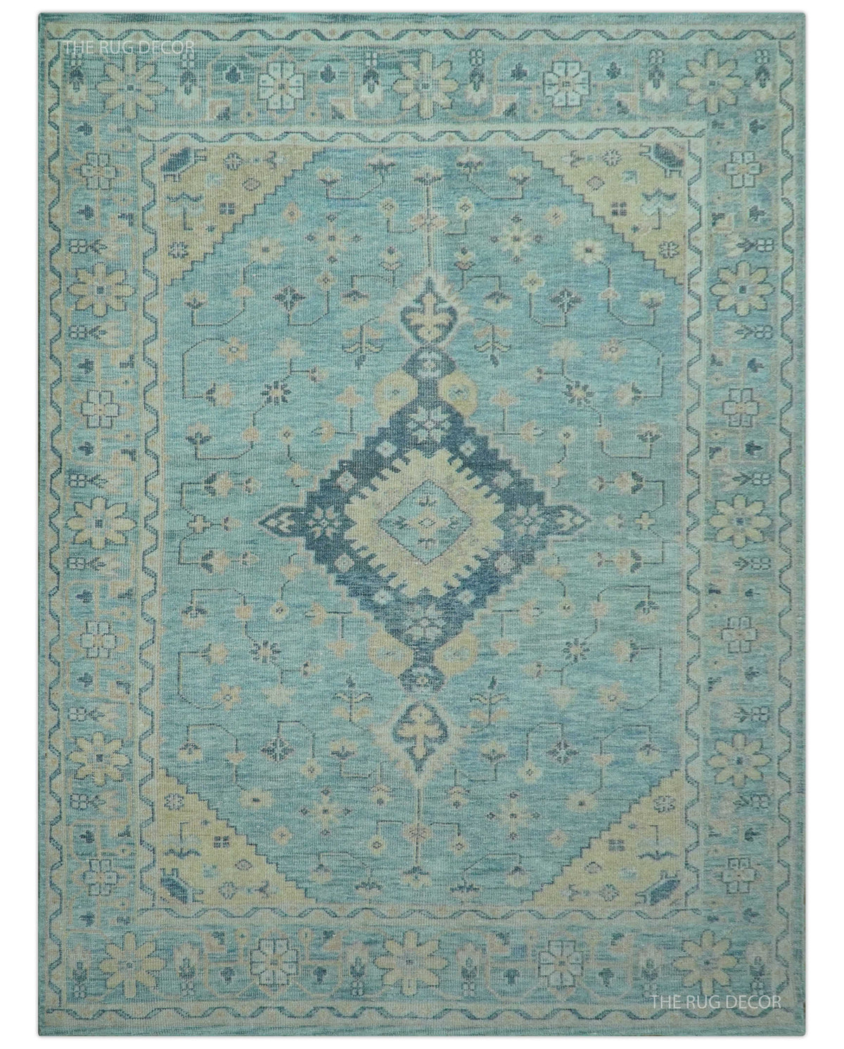 Custom Made Blue And Beige Turkish Design Hand knotted Wool Area Rug