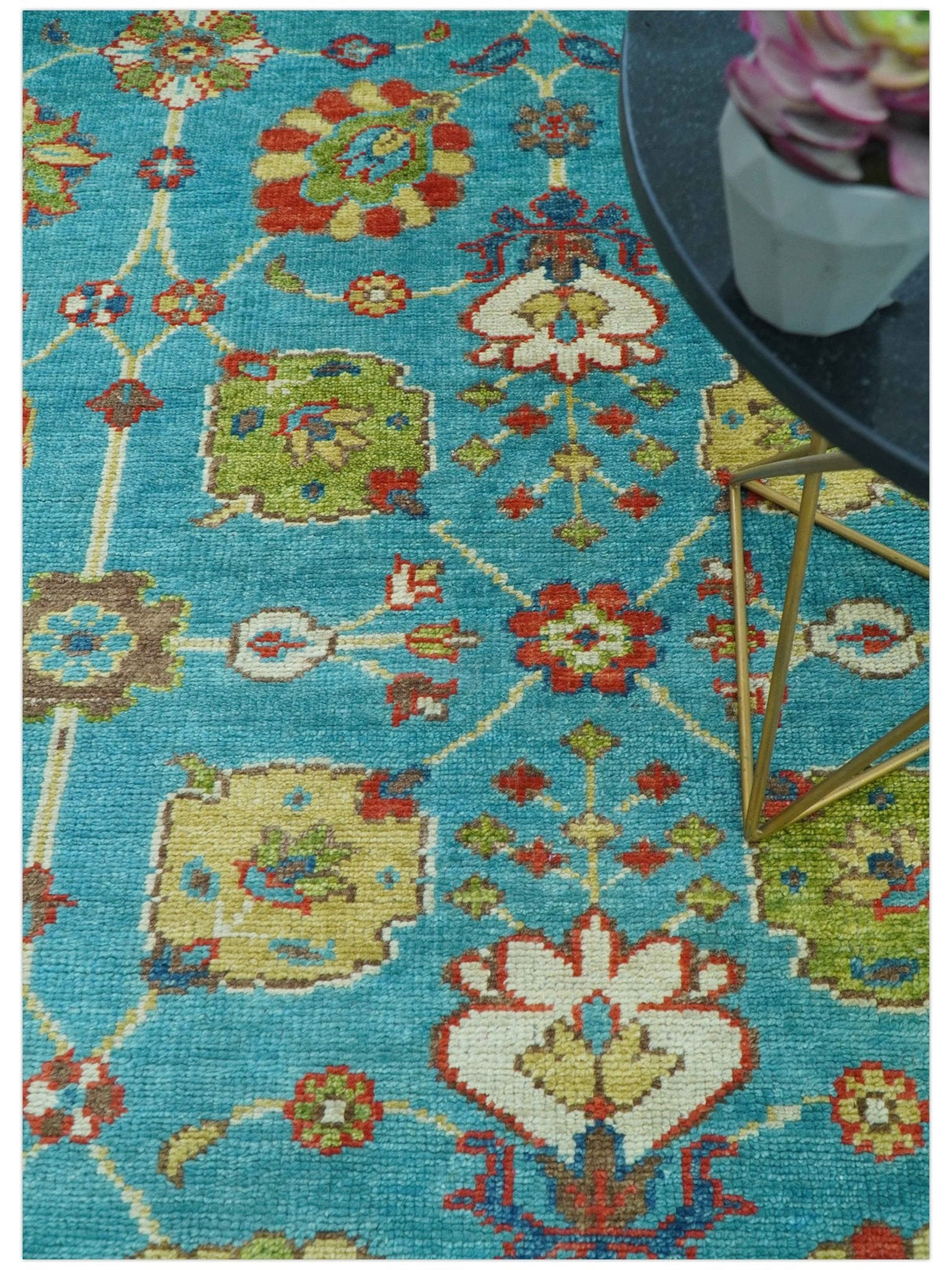 Custom Made Blue And Brown Traditional Floral Hand Knotted Wool Rug