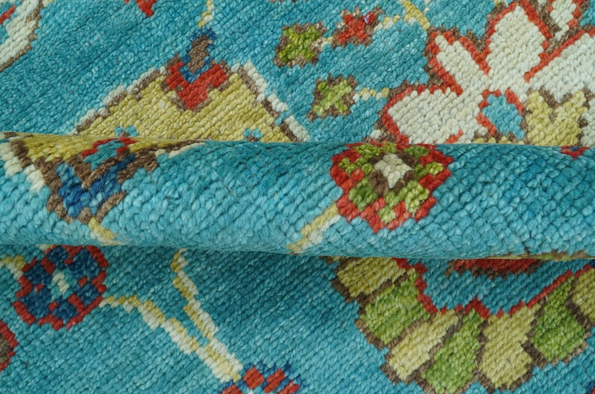 Custom Made Blue And Brown Traditional Floral Hand Knotted Wool Rug