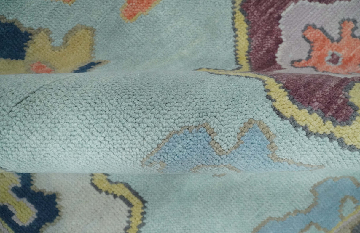 Custom Made Blue and Gray Hand Knotted Traditional Oushak Wool Area Rug