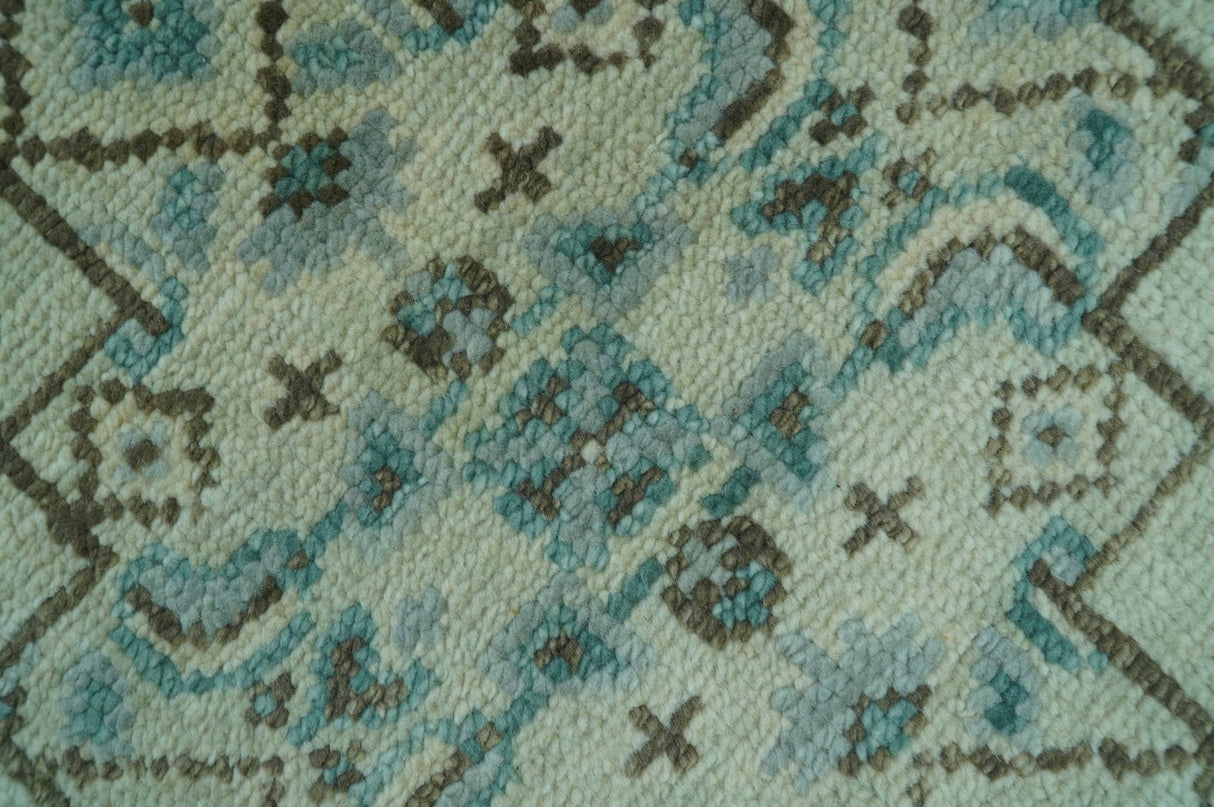 Custom Made Blue And Gray Traditional Medallion Hand Knotted Wool Rug
