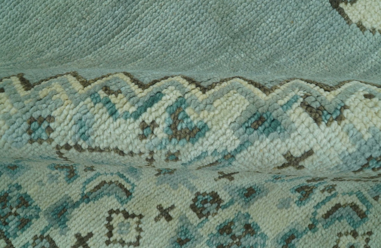 Custom Made Blue And Gray Traditional Medallion Hand Knotted Wool Rug