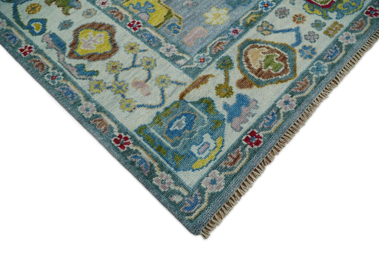 Custom Made Blue and Ivory colorful Hand knotted Oushak wool Area Rug
