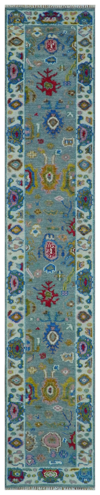 Custom Made Blue and Ivory colorful Hand knotted Oushak wool Area Rug